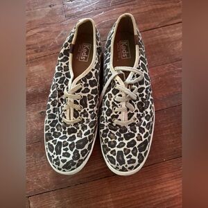 Keds Leopard Print Canvas Slip-Ons - Tan, Black & Cream
